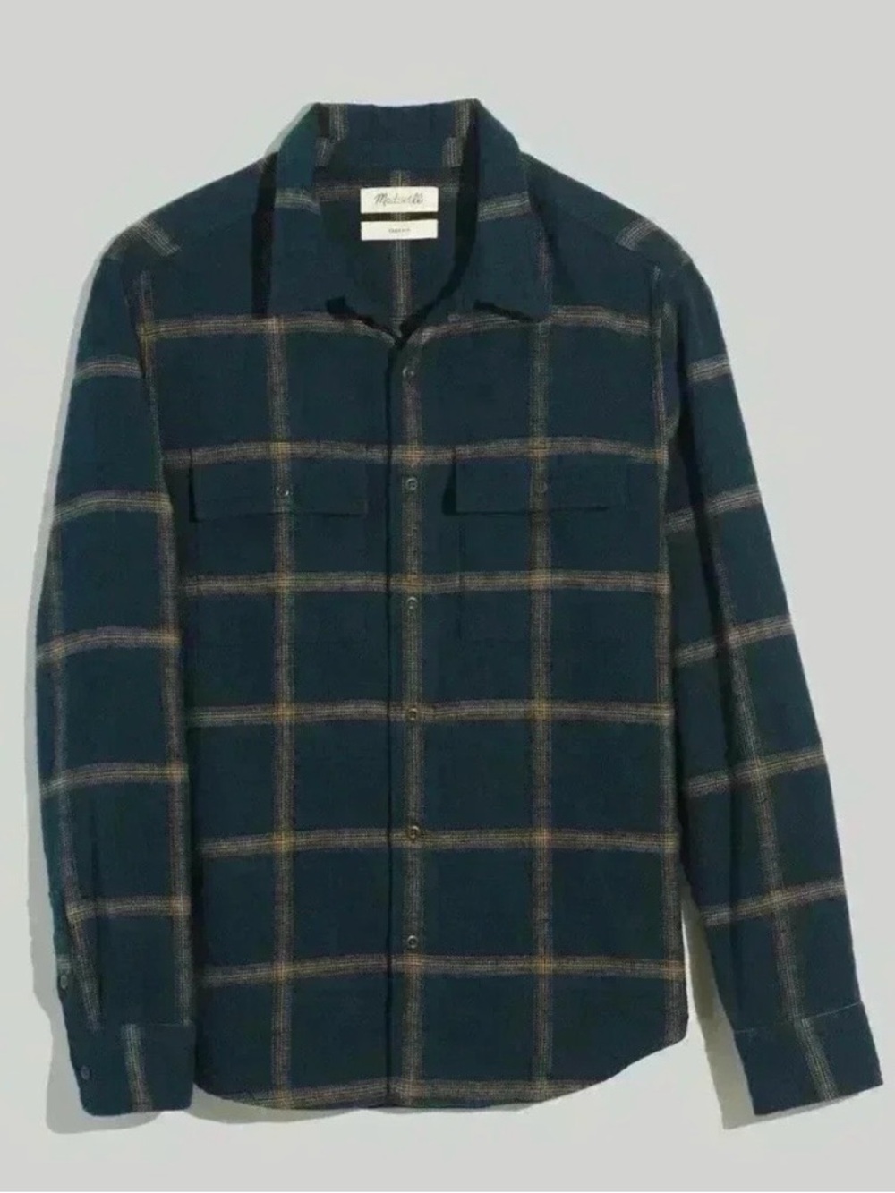 Madewell | Slub Windowpane Flannel Easy Fit Shirt in Ancient Forest - Size S - Picture 3 of 8